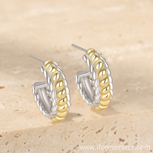 I8K Two Tone Gold Plated 925 Silver Earrings